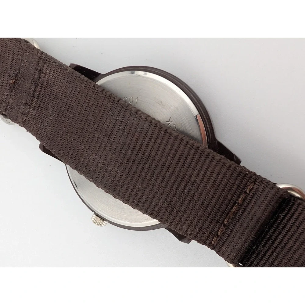 Xhilaration Watch Men 41mm Case Military Time Brown Canvas Strap-‎ New Battery